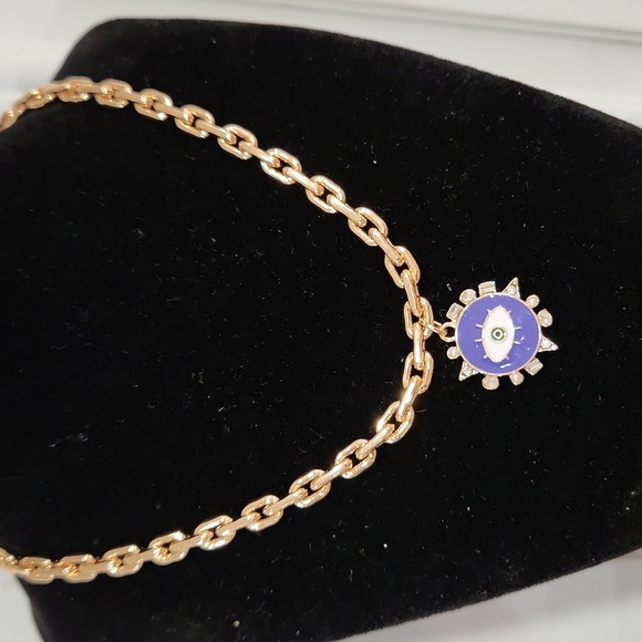 🔹House of Harlow 🔹1960 Gold Necklace with Blue Evil Eye  Pendant - Picture 7 of 7
